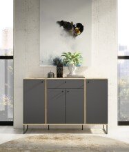 Sideboard >Kandoo< in Anthrazit / Evoke Oak Dekor - 135x89x38 (BxHxT)