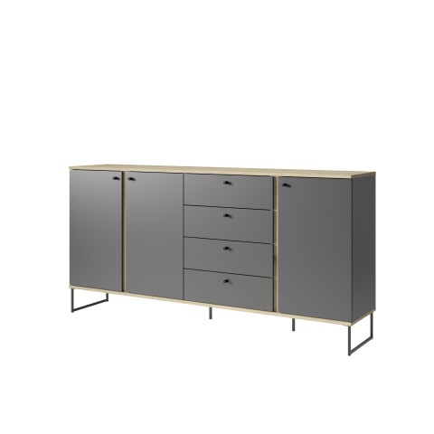 Sideboard >Kandoo< in Anthrazit / Evoke Oak, Holzwerkstoff - 180x89x38cm (BxHxT)