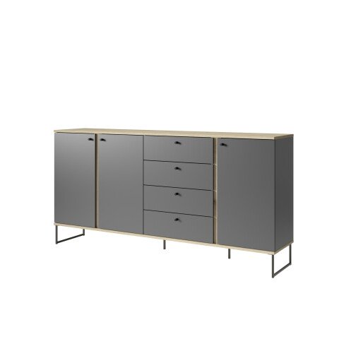 Sideboard >Kandoo< in Anthrazit / Evoke Oak, Holzwerkstoff - 180x89x38cm (BxHxT)
