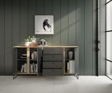 Sideboard >Kandoo< in Anthrazit / Evoke Oak, Holzwerkstoff - 180x89x38cm (BxHxT)