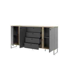 Sideboard >Kandoo< in Anthrazit / Evoke Oak, Holzwerkstoff - 180x89x38cm (BxHxT)