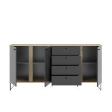 Sideboard >Kandoo< in Anthrazit / Evoke Oak, Holzwerkstoff - 180x89x38cm (BxHxT)