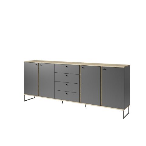Sideboard >Kandoo< in Anthrazit / Evoke Oak Dekor - 225x89x38 (BxHxT)