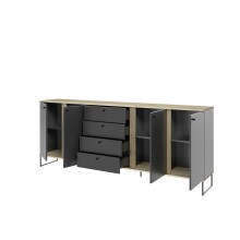 Sideboard >Kandoo< in Anthrazit / Evoke Oak Dekor - 225x89x38 (BxHxT)