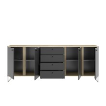 Sideboard >Kandoo< in Anthrazit / Evoke Oak Dekor - 225x89x38 (BxHxT)