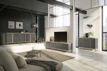 Sideboard >Kandoo< in Anthrazit / Evoke Oak Dekor - 225x89x38 (BxHxT)