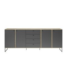 Sideboard >Kandoo< in Anthrazit / Evoke Oak Dekor - 225x89x38 (BxHxT)