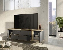 Lowboard >Kandoo< in Anthrazit / Evoke Oak Dekor - 180x59x38 (BxHxT)