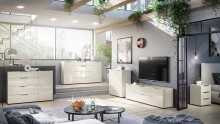 Sideboard >Santorin< Glasfronten / Kaschmir - 180x99x40cm (BxHxT)