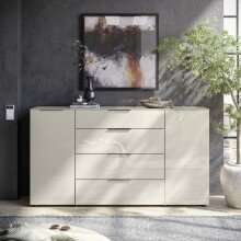 Sideboard >Santorin< Glasfronten / Kaschmir - 180x99x40cm (BxHxT)