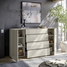 Sideboard >Santorin< Glasfronten / Kaschmir - 180x99x40cm (BxHxT)
