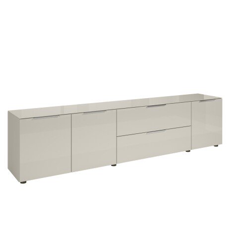 Lowboard >Santorin< Glasfronten in Kaschmir - 226x55x40cm (BxHxT)
