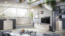 Lowboard >Santorin< Glasfronten in Kaschmir - 226x55x40cm (BxHxT)