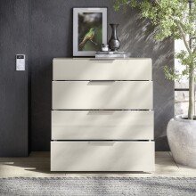 Schubkastenkommode >Santorin< Glasfronten in Kaschmir - 90x99x40cm (BxHxT)