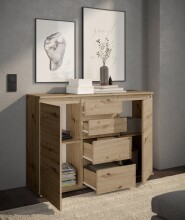 Sideboard >Brest< 2 Türen, 4 Schübe, in Artisan Dekor - 119x84x35cm (BxHxT)