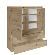 Highboard >Brest< 2 Türen, 4 Schübe, Artisan Dekor - 116x130x35cm (BxHxT)