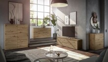 Highboard >Brest< 2 Türen, 4 Schübe, Artisan Dekor - 116x130x35cm (BxHxT)