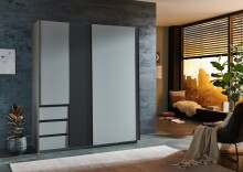 Schwebetürenschrank >Stade< in SAHARAGRAU / GRAPHIT - 168x198x63cm (BxHxT)