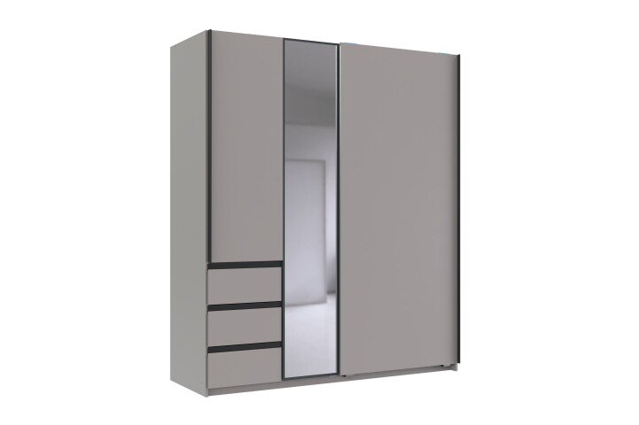 Schwebetürenschrank >Stade< in SAHARAGRAU / GRAPHIT - 168x198x63cm (BxHxT)