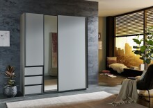 Schwebetürenschrank >Stade< in SAHARAGRAU / GRAPHIT - 168x198x63cm (BxHxT)