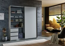 Schwebetürenschrank >Stade< in SAHARAGRAU / GRAPHIT - 168x198x63cm (BxHxT)