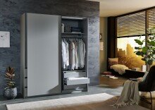 Schwebetürenschrank >Stade< in SAHARAGRAU / GRAPHIT - 168x198x63cm (BxHxT)