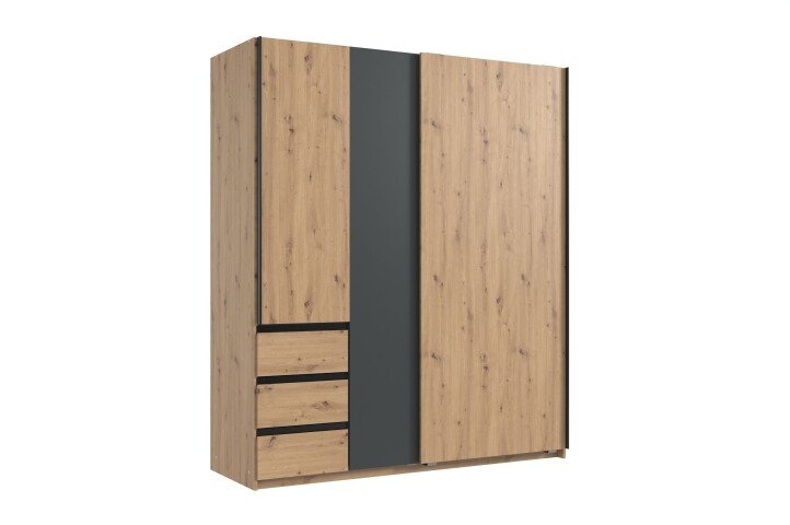 Schwebetürenschrank >Stade< GRAPHIT / ARTISAN EICHE Dekor - 168x198x63cm (BxHxT)