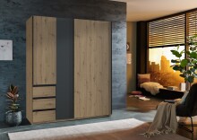 Schwebetürenschrank >Stade< GRAPHIT / ARTISAN EICHE Dekor - 168x198x63cm (BxHxT)
