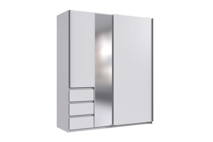 Schwebetürenschrank >Stade< in WEISS und Spiegel - 168x198x63cm (BxHxT)