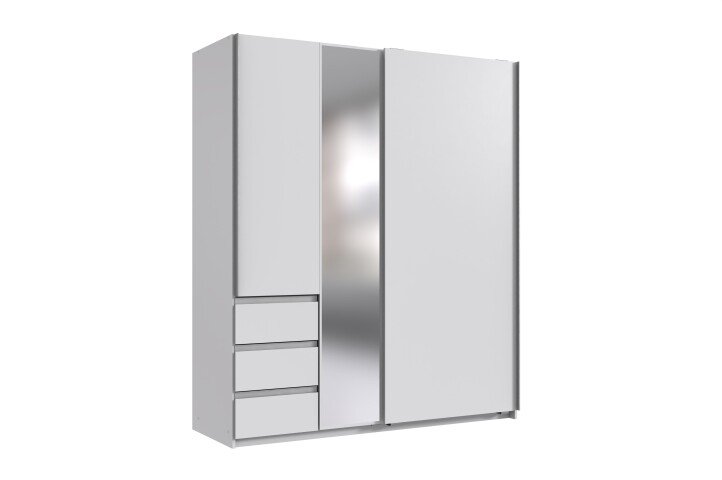 Schwebetürenschrank >Stade< in WEISS und Spiegel - 168x198x63cm (BxHxT)