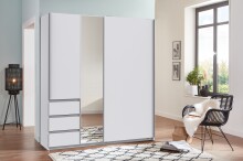 Schwebetürenschrank >Stade< in WEISS und Spiegel - 168x198x63cm (BxHxT)