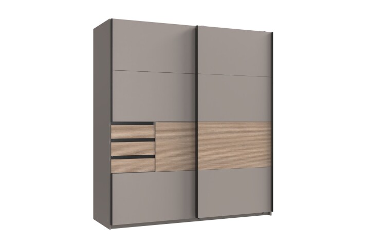 Schwebetürenschrank >Bremen< in SAHARAGRAU / MULTIPLEX - 180x198x65cm (BxHxT)
