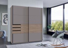 Schwebetürenschrank >Bremen< in SAHARAGRAU / MULTIPLEX - 180x198x65cm (BxHxT)