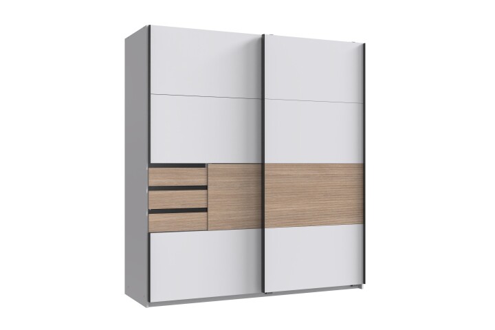 Schwebetürenschrank >Bremen< in WEISS / MULTIPLEX - 180x198x65cm (BxHxT)