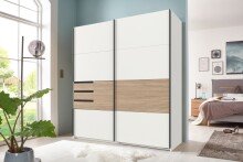 Schwebetürenschrank >Bremen< in WEISS / MULTIPLEX - 180x198x65cm (BxHxT)