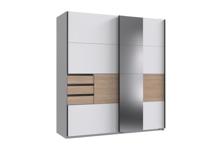 Schwebetürenschrank >Bremen< in WEISS + MULTIPLEX - 180x198x65cm (BxHxT)