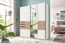 Schwebetürenschrank >Bremen< in WEISS + MULTIPLEX - 180x198x65cm (BxHxT)