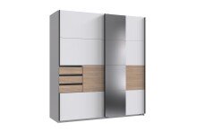 Schwebetürenschrank >Bremen< in WEISS + MULTIPLEX - 180x198x65cm (BxHxT)