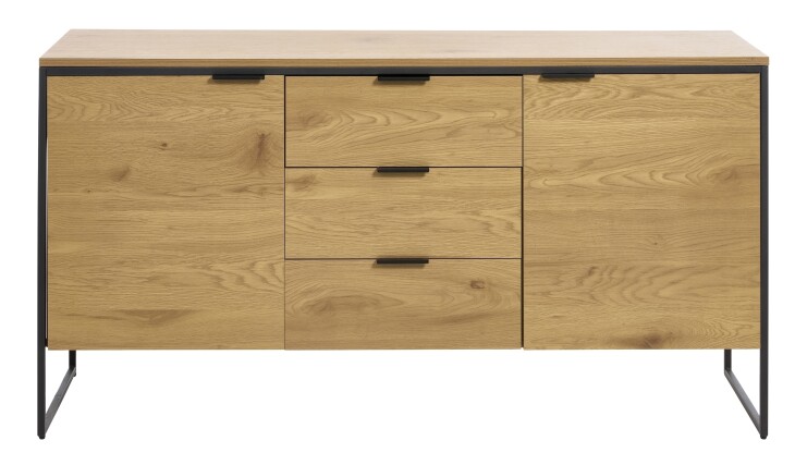 Sideboard >CESURA< in Eiche, schwarz, Melamin, Metall - 155x80,6x45cm (BxHxT)