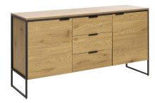 Sideboard >CESURA< in Eiche, schwarz, Melamin, Metall - 155x80,6x45cm (BxHxT)
