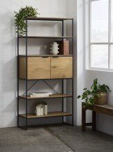 Bücherregal >CESURA< in Eiche, schwarz, Melamin, Metall - 90x190x40cm (BxHxT)