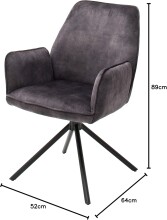 Esszimmerstuhl >Ottawa< mit Armlehne in Grau - 60x89x64 (BxHxT) 180 °drehbar