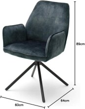 Esszimmerstuhl >Ottawa< mit Armlehne in Petrol - 60x89x64 (BxHxT) 180 °drehbar