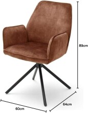 Esszimmerstuhl >Ottawa< mit Armlehne in Rostbraun - 60x89x64 (BxHxT) 180 °drehbar