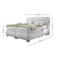 Boxspringbett >EVOLUTION< Liegefläche 180x200cm, Motorverstellung, silver - 210x122x220 (BxHxT)