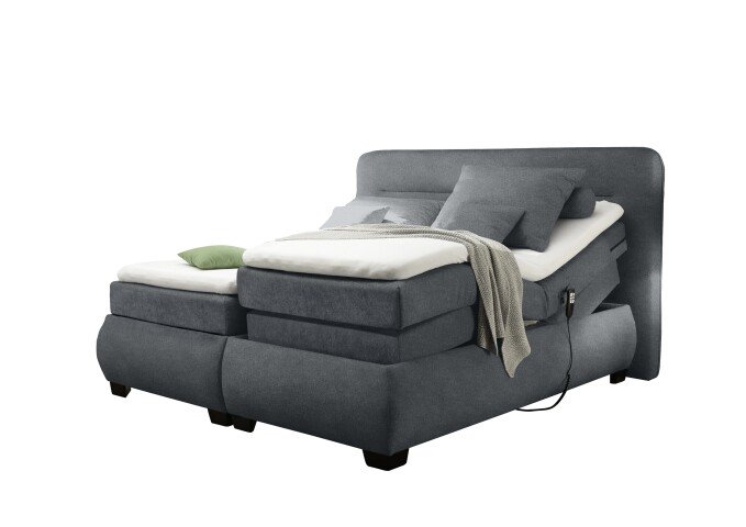 Boxspringbett >EVOLUTION< Liegefläche 160x200cm, Motor, Bezug anthrazit - 190x122x220 (BxHxT)