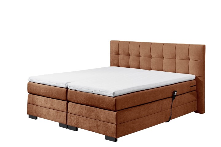 Boxspringbett >TALENA< Liegefläche 180x200, Motorverstellung, cognac - 202x113x211cm (BxHxT)