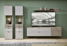 Vitrine >Ina< in Cashmere / Riva Eiche Dekor - 45x200x36cm (BxHxT)