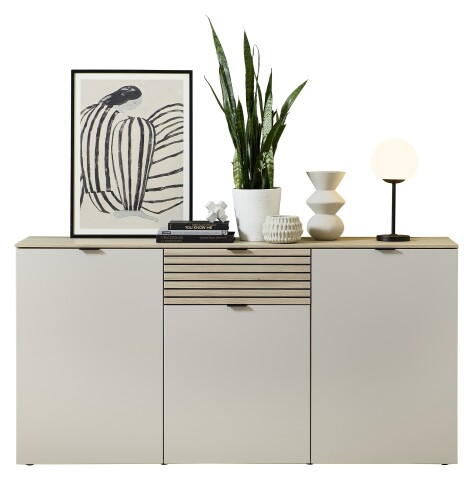 Sideboard >Ina< in Cashmere / Riva Eiche Dekor - 90x180x45cm (BxHxT)