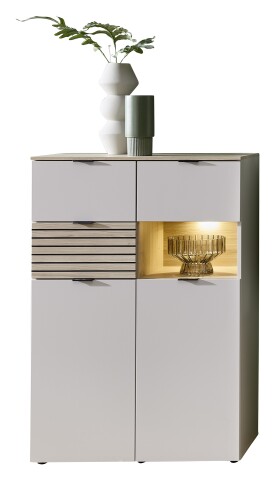 Highboard >Ina< in Cashmere / Riva Eiche Dekor - 125x84x45cm (LxBxT)